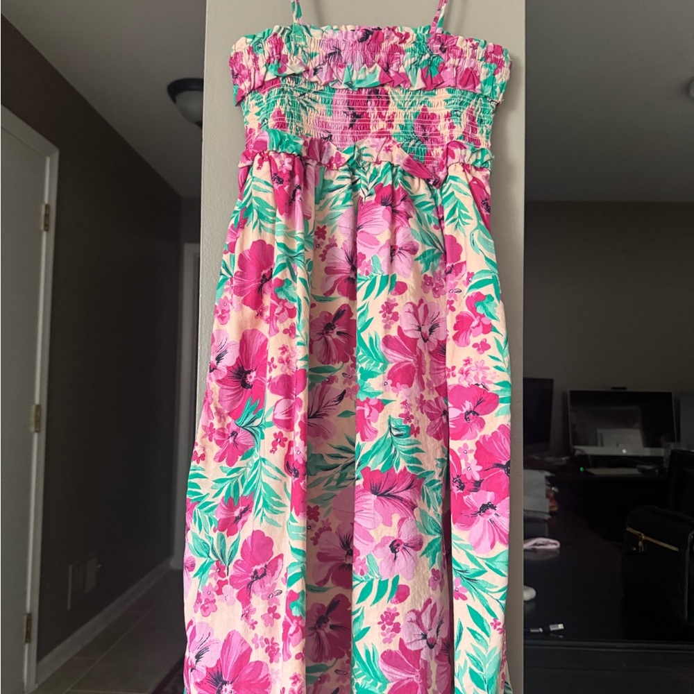 Crewcuts Floral Pink and Green Kids Dress